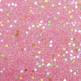 PU leer A4 lapje; glitter met gekleurde hartjes lichtroze