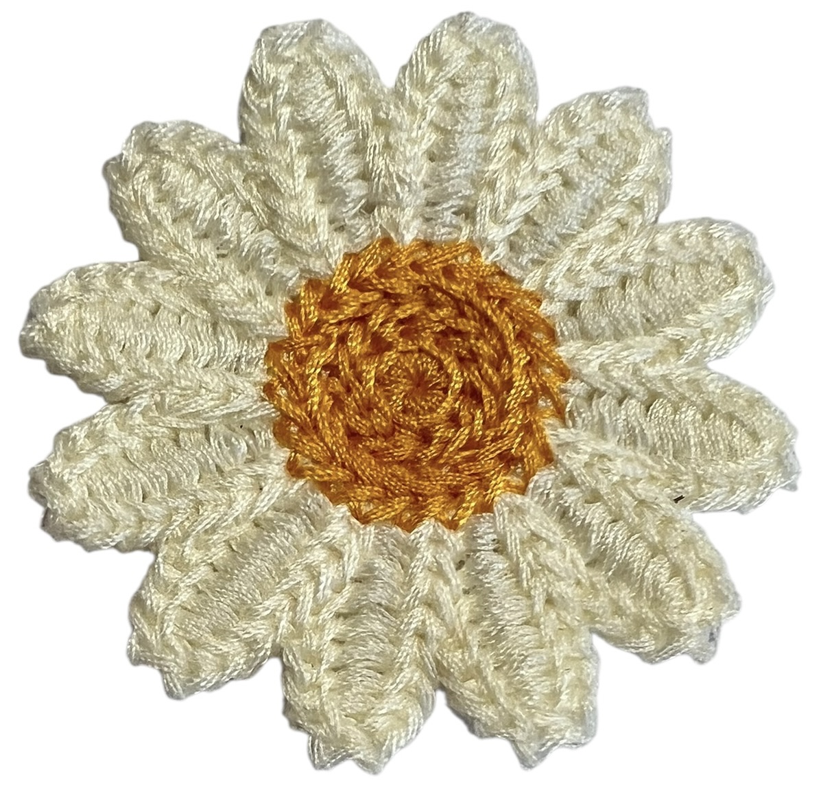 Zonnebloem gehaakt ecru/warmgeel 40 mm