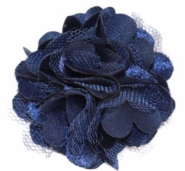 Tule bloem 5 cm marineblauw