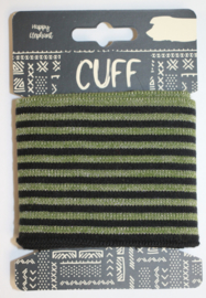 Cuff  stripes glitter zwart-legergroen  7x110 cm