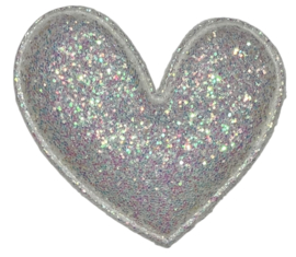 Applicatie glitter hart wit 47 mm, per stuk