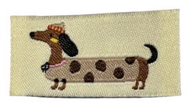 Labeltje geweven teckel lichtbeige 20x40 mm