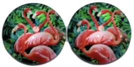 Glas cabochon 12mm flamingo's: per 2 stuks