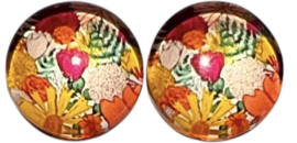 12 mm glas cabochon zomers gebloemd, per 2 stuks