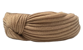 Haarband met ribbelstof en knoop beige