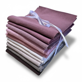 Boordstof pakketje naturel/bruin/oudroze 9 kleuren x 15 cm (96 breed) en 1 kleur 25x70 cm