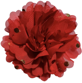 Stoffen bloem 10 cm rood met gouden stipjes