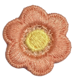 Geborduurd bloemetje 25 mm koraal/geel