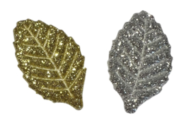 Applicatie blaadje 16x28 mm, glitter zilver