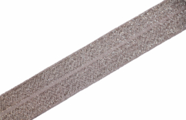 Elastisch biaisband/vouwtres poederroze glitter 20 mm per 5 meter