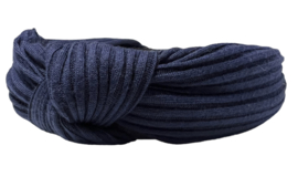 Haarband met ribbelstof en knoop donkerblauw