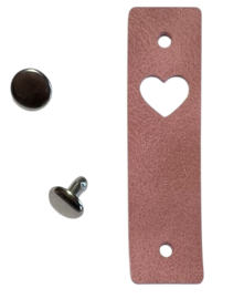 Kunstleer labeltje hartje 16x60 mm, oudroze