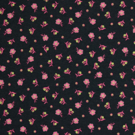 Tricot: neon sweet flowers antraciet melange, 80x148 cm coupon