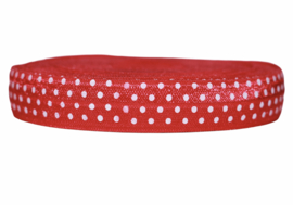 Elastisch band rood met witte stippen 16 mm per 0,5 meter