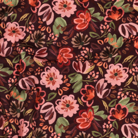 Tricot: flowers burgundy, per 25 cm
