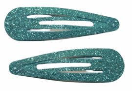 Klik klak haarspeldje glitter aquablauw 5cm, per stuk