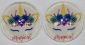 Glas cabochon 25mm: Unicorn magical