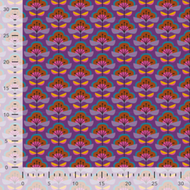Katoen poplin: abstract flower purple (Qjutie), per 25 cm