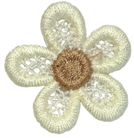 Geborduurd bloemetje 28 mm creme/lichtbruin