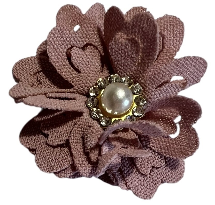 Stoffen bloem met blingetjes en pareltje 30mm oudroze