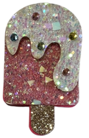 Shiny ijsje roze/wit vilten applicatie 30x50 mm, per stuk