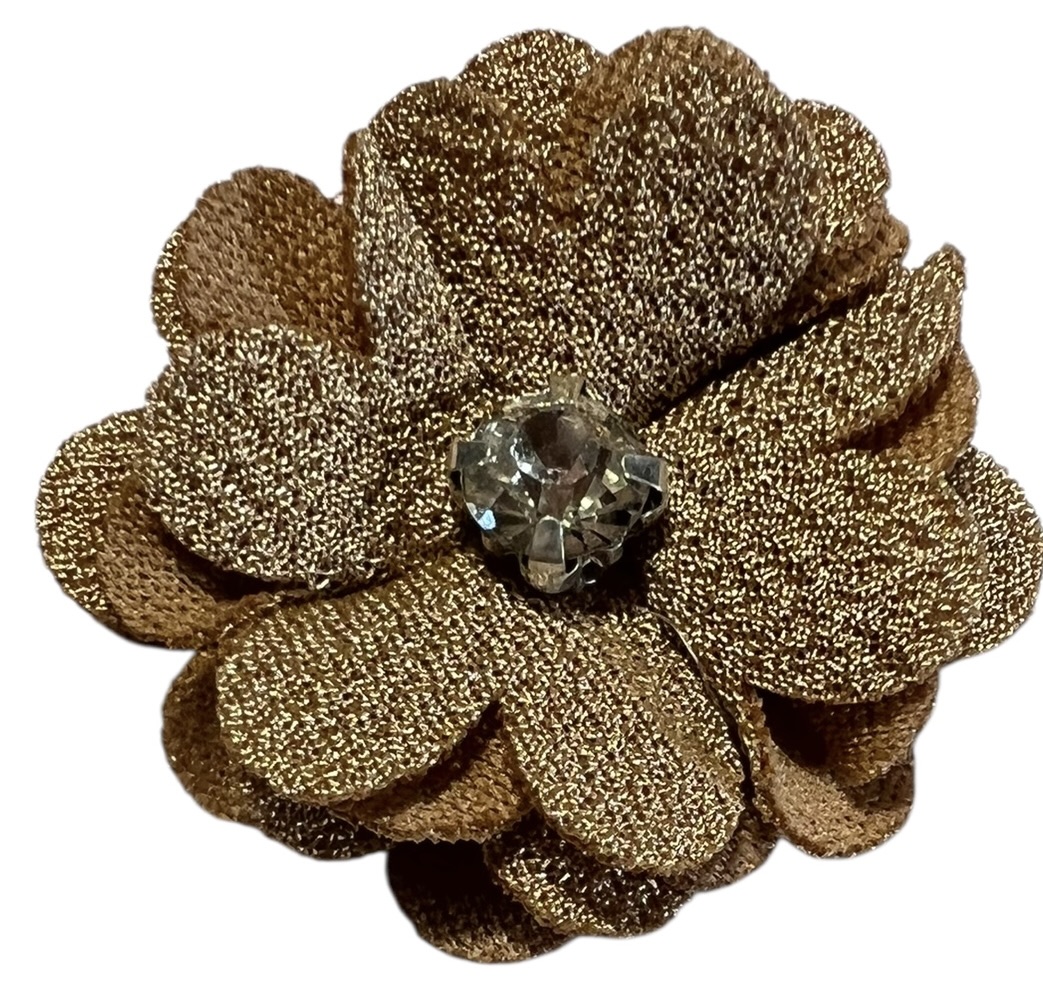 Stoffen bloem 35 mm beige met bling-bling