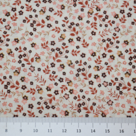 Katoen voile digitale print:  FLOWERS CORAL,  per 25 cm