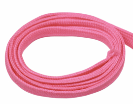 Plat koord/ veterband dubbeldik 9mm neon roze, per meter