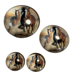 Glas cabochon 25mm paarden in galop