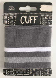 Cuff two stripes grijs- wit/lichtgrijs 7x110 cm