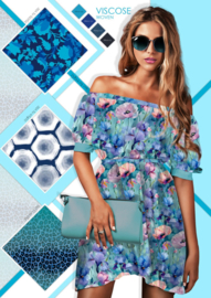 Viscose (niet rekbaar): Floral Blocking blue (Stenzo), per 25cm