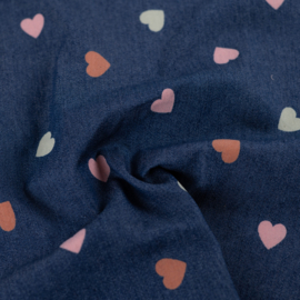 Jeans/ denim stretch met hartjes (Qjutie), per 25 cm