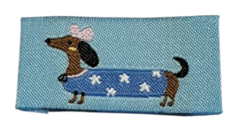 Labeltje geweven teckel blauw 20x40 mm