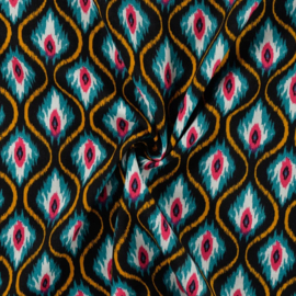 Viscose/katoen: Graphic Orange Blue, per 25 cm