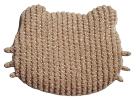 Poes rib applicatie met gouden glittertje beige 40x 30 mm