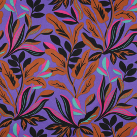 Cotton satin: LUSH LEAVES PURPLE by NERIDA HANSEN, per 25 cm