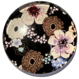 Glas cabochon 25mm: zwart gebloemd