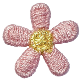 Geborduurd bloemetje 5 blaadjes 20 mm roze/geel