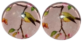 Glas flatback cabochon 12mm vogeltje lichtroze, per 2 stuks