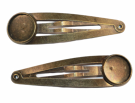 Klik-klak haarspeldje brons 5,5 cm met 12 mm cabochon setting, per stuk