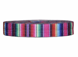 Elastische biaisband Mexicaanse streep roze 16 mm, 112 cm stuk