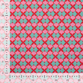 Katoen (poplin): retro print fuchsia, per 25 cm