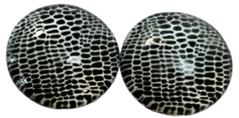 12 mm glascabochon zwart/wit dierenprint, per 2 stuks