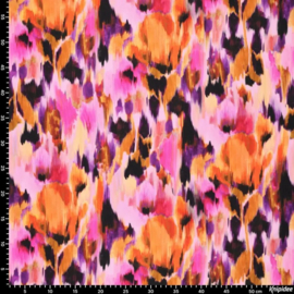 Viscose met satijnglans Floraline roze/oker/paars, per 25 cm