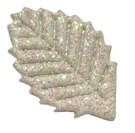 Applicatie blaadje 17x28 mm, glitter wit