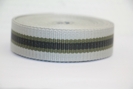 Tassenband grijs/legergroen/zwart 25mm STEVIG, per 0,5 meter