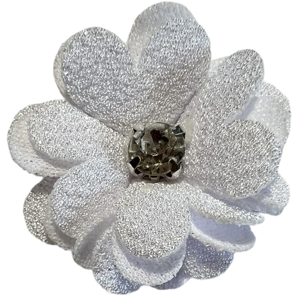 Stoffen bloem 35 mm wit met bling-bling