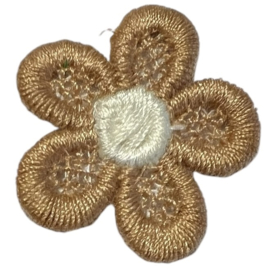 Geborduurd bloemetje 28 mm lichtbruin/creme