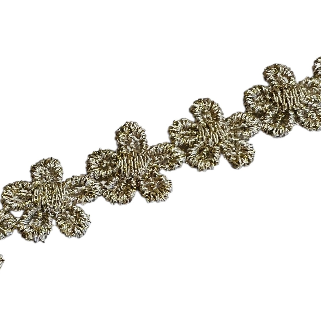 Bloemetjes 14mm geborduurd beige/goud, per 4 stuks