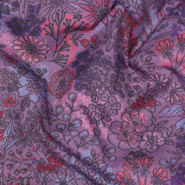 Poplin: flowers lavender, per 25 cm